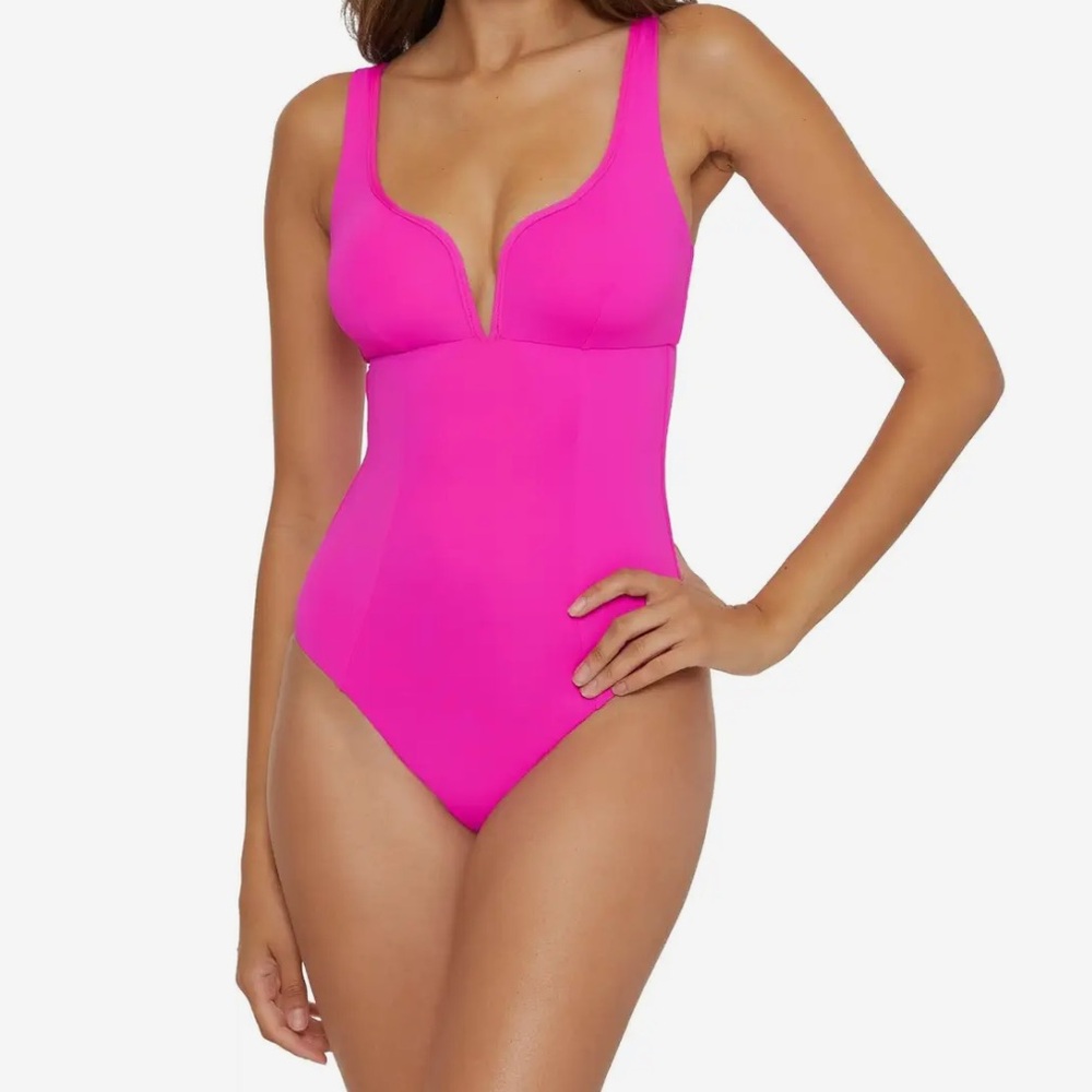 *NWT* Becca by Rebecca Virtue, Erin plunge one piece swimsuit in Vivid Pink